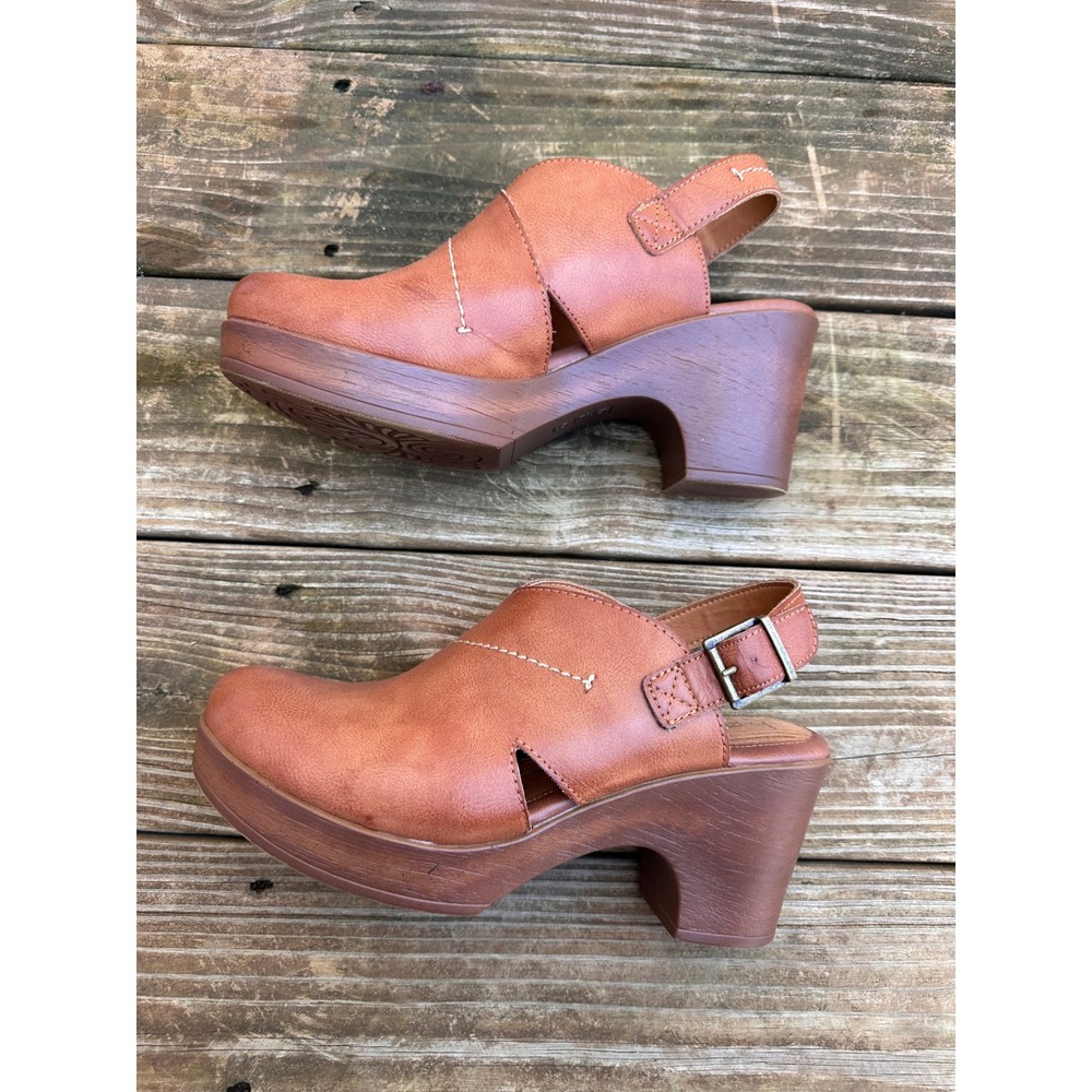b.o.c. Born Concept Tan Slingback Platform Clogs Block Heel Shoes - Picture 5 of 8